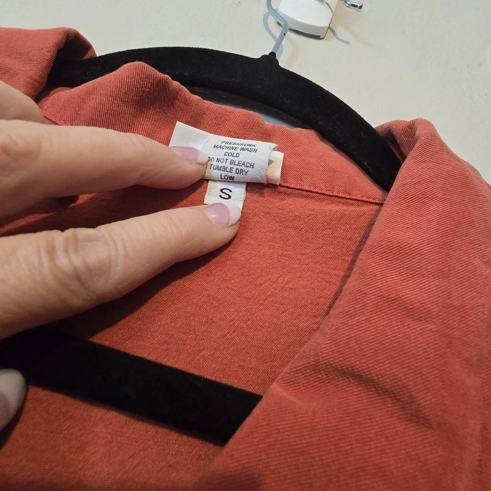 Habitat Boxy Jacket‎ Women SM Orange Tencel Pockets Button Lagenlook Artsy USA